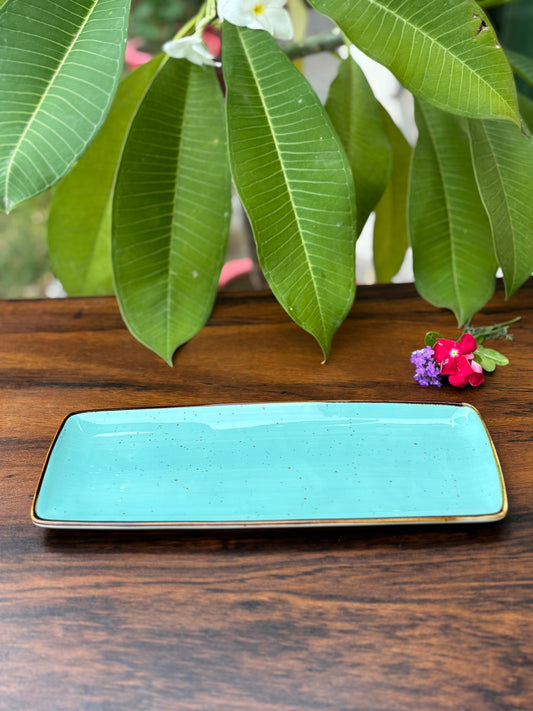 Turquoise Rectangular Ceramic Platter | Turquoise Serving Tray
