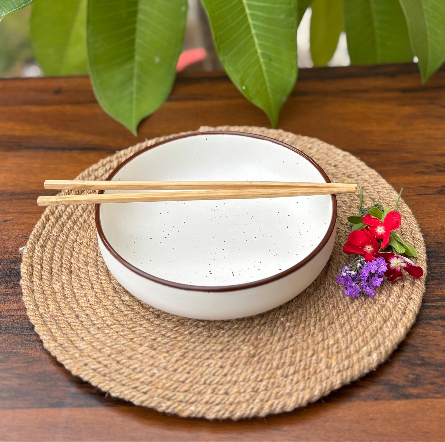 White Speckled Ceramic Pasta Bowl | Deep Noodle & Chowmein Bowl