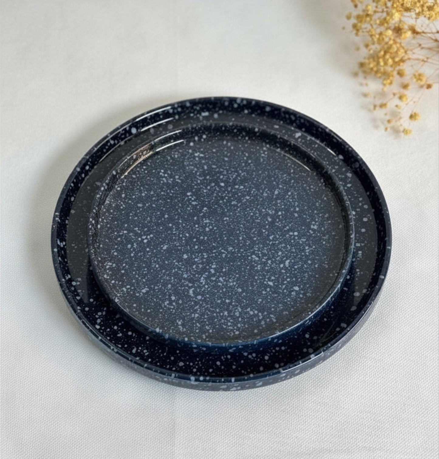 Dark Blue Starry Speckled Ceramic Plate Set | Pair of 2 Plates