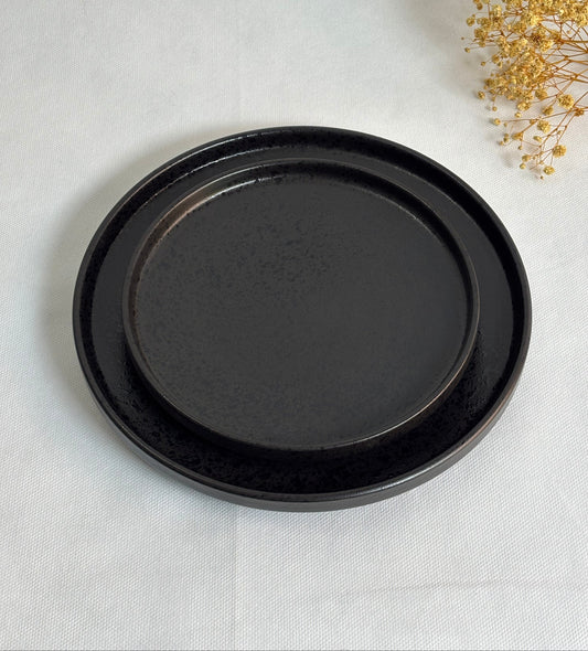 Matte Black Speckled Ceramic Plate Set | Pair of 2 Plates