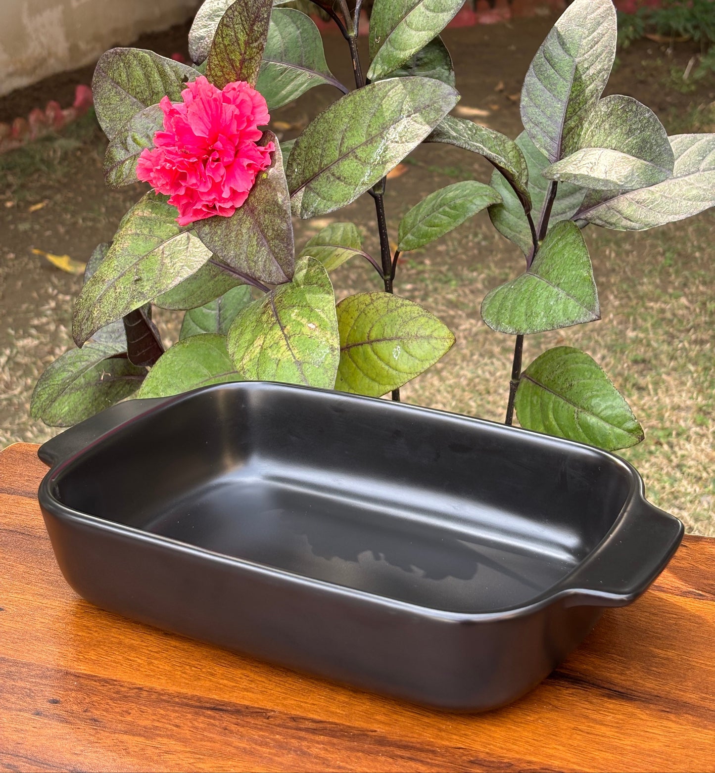 Matte Black Ceramic Baking Dish with Handles
