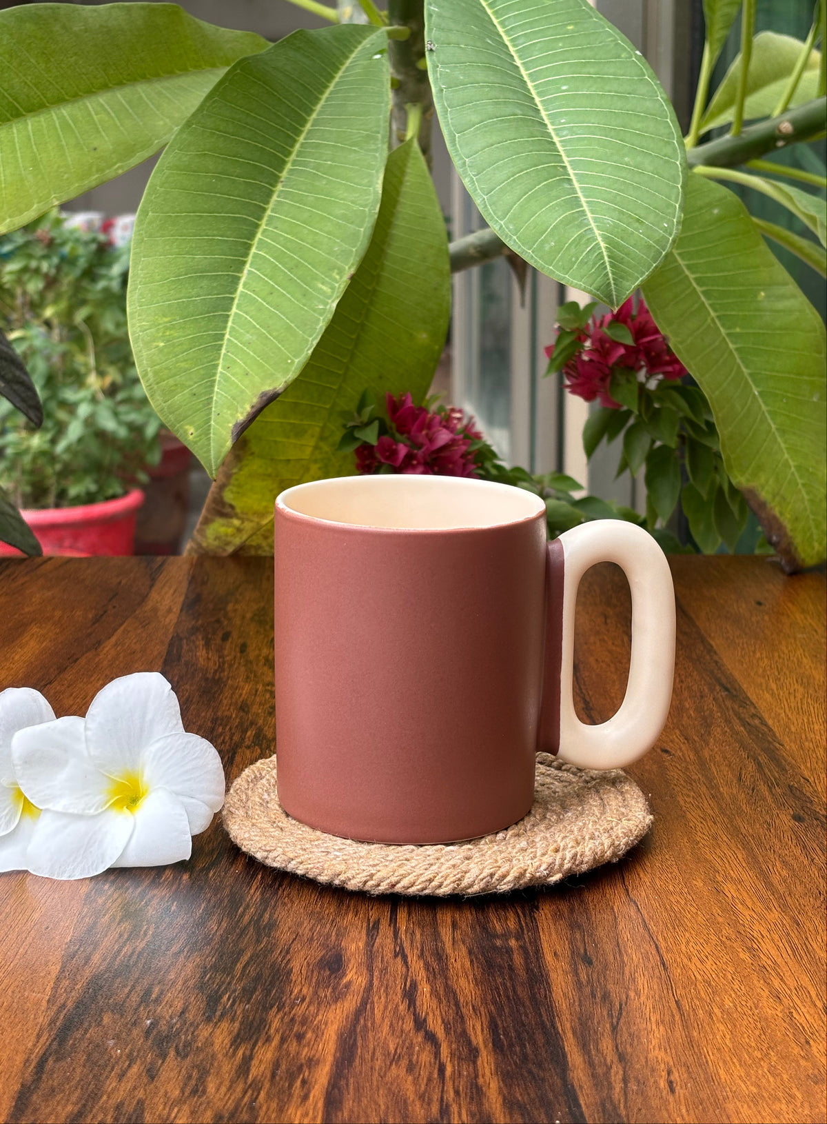 Elegant Matte Brown & Saga Green Ceramic Mugs