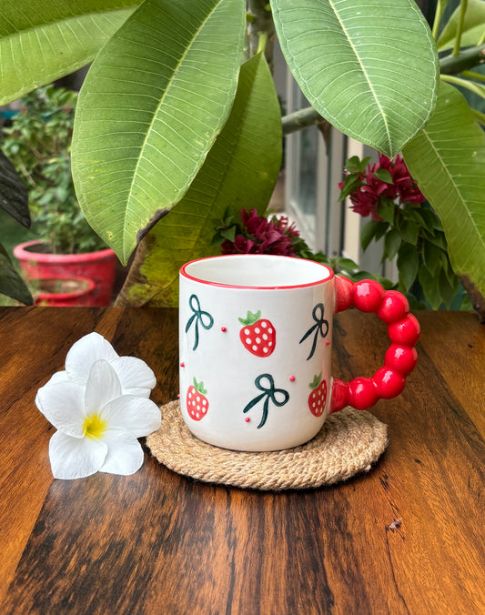Red Strawberry Ceramic Mug with Bubble Handle