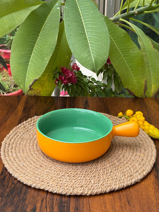 Ceramic Bowl For Baking and Serving | Mustard Yellow & Mint Green