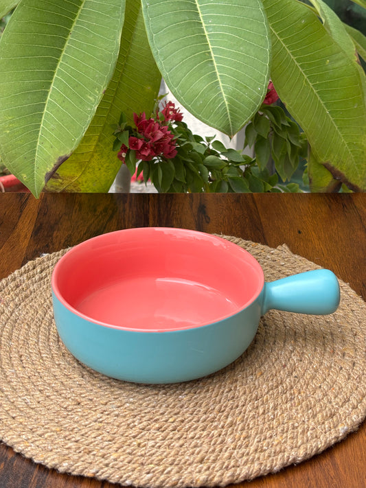Ceramic Bowl For Baking and Serving | Turquoise & Blush Pink